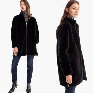 J.Crew Women's Sz XL Full Zip-Up Black Mid Length Soft Plush Fleece Teddy Coat